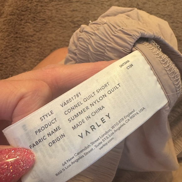 Varley Connel Quilted Fall Shorts Beige Pull On Drawstring Pockets Nylon S $128 - Picture 5 of 10